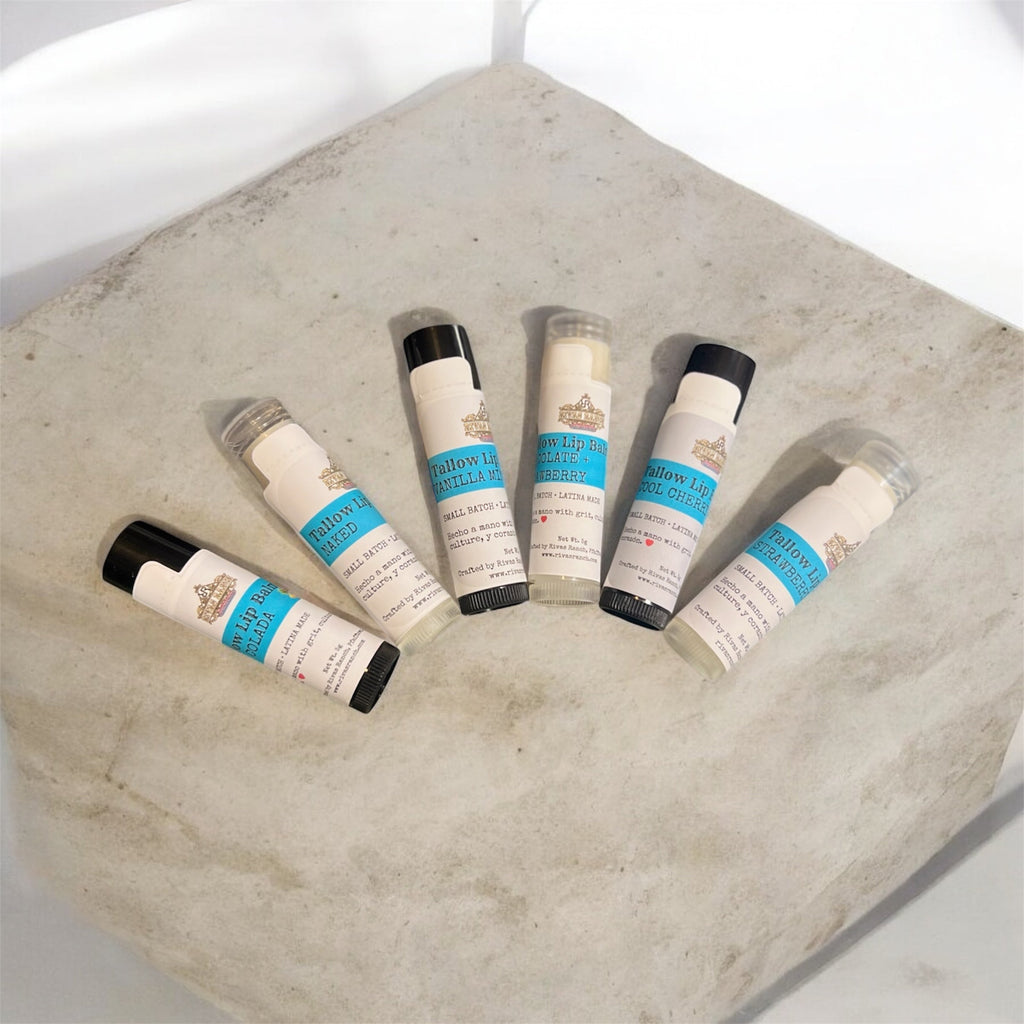Assorted Rivas Ranch tallow lip balm flavors