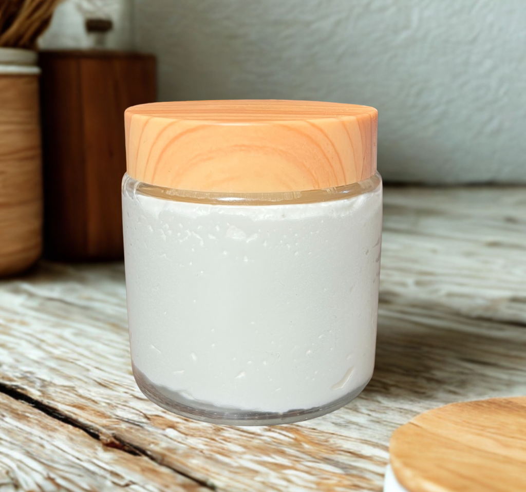 Naked Whipped Tallow Balm in a glass jar with wooden lid